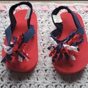 Patriotic baby girl flip flops. 9-12mo NWOT